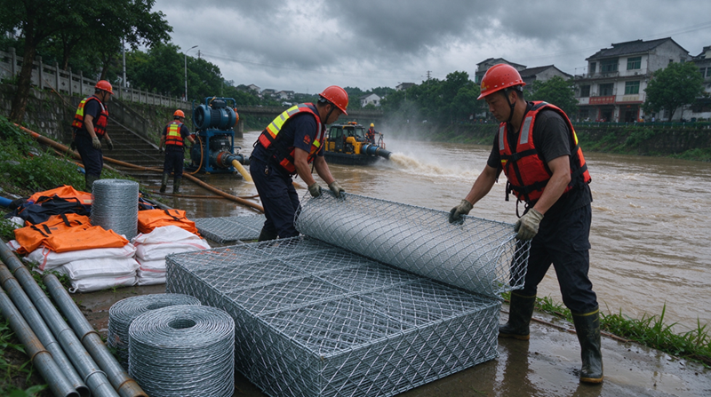 Ang Changshu Jianghe nga Mga Produkto sa Paglikay sa Baha Naghatud sa Gabion & Galvanized Mesh nga Materyal alang sa Inner Mongolia Emergency Drainage Support Project